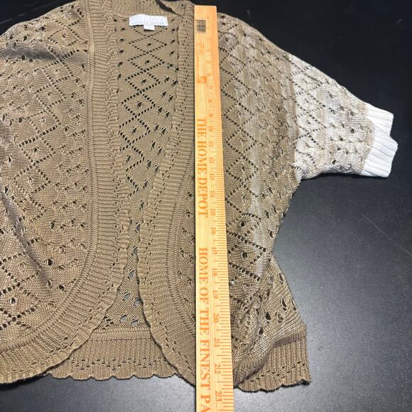 Carolyn Taylor Women's size M Cardigan Sweater Colorblock Beige Tan Open Front - Picture 5 of 6